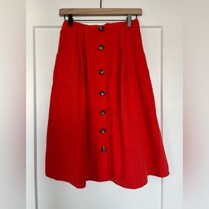Chic Red Button-Down A-Line Skirt